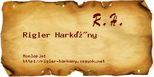 Rigler Harkány névjegykártya